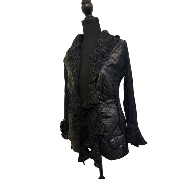 Vintage French Designer Zone Bleue Paris Cardigan Black Patchwork Material Sz T4 - Picture 3 of 3